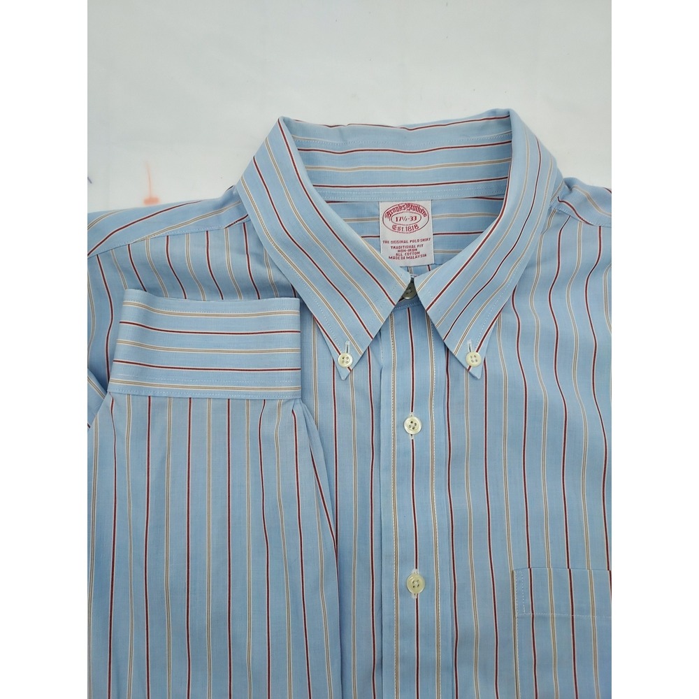 Brooks Brothers Mens 17.5 33 Striped Button Down Shirt Traditional Fit